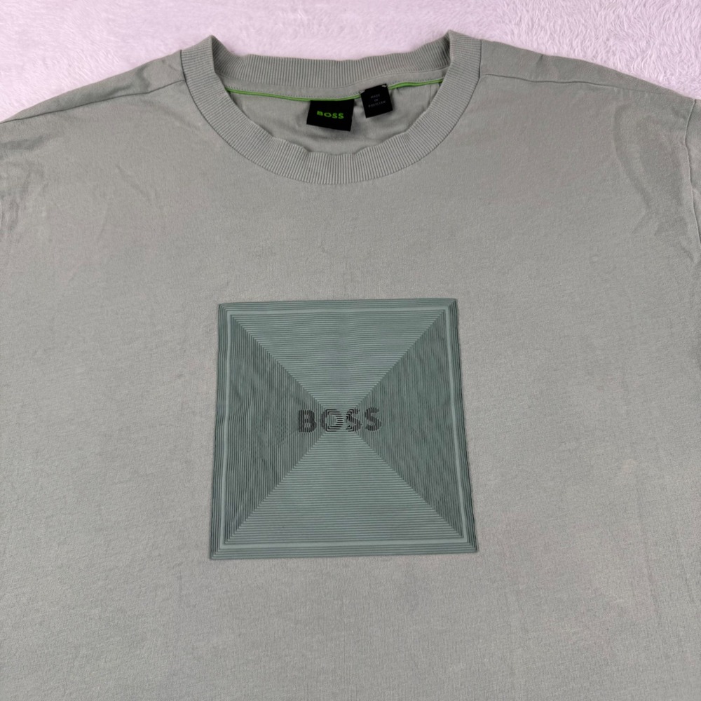 Hugo Boss Tee Logo Rib Mens XXL Sage Green Ribbed Graphic T-Shirt